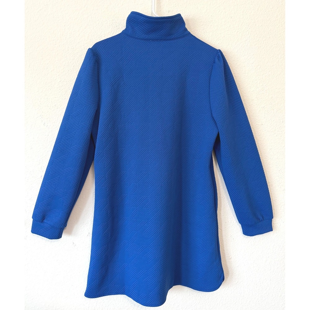 Quarter Zip Dress Large Royal Blue Textured Geometric Retro - Picture 2 of 6